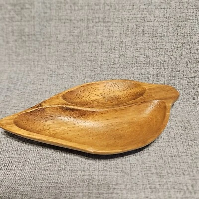 Bandeja de valet para aperitivos vintage vaina de mono madera de teca moderna de mediados de siglo MCM 7" X 4 Foto 1 de 4
