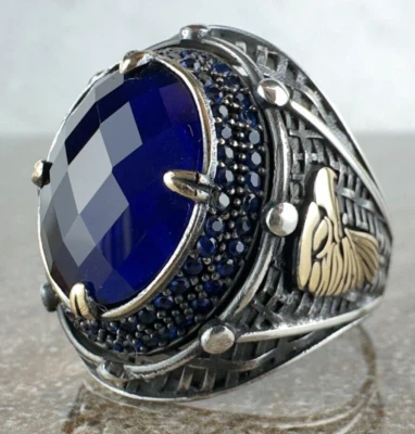 Anillo de plata esterlina con circón natural cielo azul, canalón de plata hecho a mano con circón diáspora Foto 1 de 4