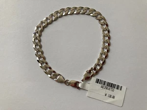 Mens Yield of Men Rhodium Plated Sterling Silver Curb Chain Bracelet - Picture 1 of 3