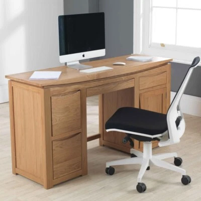 Large Computer Desk With Drawers & Cupboard Home Office Furniture - Crescent Oak - Image 1 of 4
