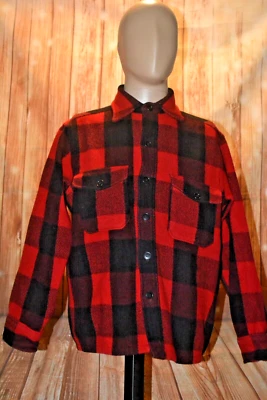 Vintage LL Bean Men Red Black Wool-Nylon Button Up Thick Flannel Shirt Sz L - Image 1 of 4