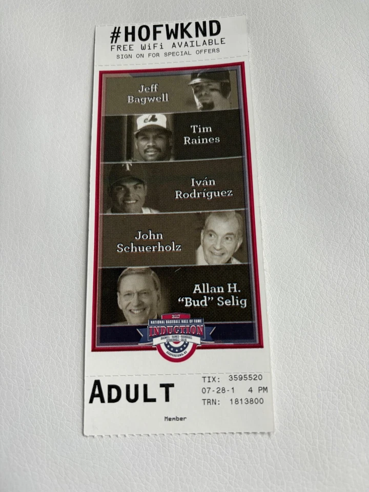 2017 Baseball HOF Induction TICKET STUB -Bagwell, Ivan Rodriguez, Raines - Изображение 1 из 1