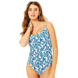 Traje de baño Lilly Pulitzer Lima de una pieza 8 Resort blanco concha coleccionista azul nuevo con etiquetas - Imagen 1 de 13