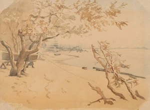 Elbstrand Övelgönne mit Hafen in der Ferne,  1896, Aq. Unbekannt (19.Jhd) - Picture 1 of 5