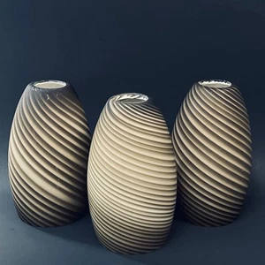 Set of 3 Glass Pendant Hanging Lamp Shades Brown Biege Swirl Frosted 8" - Picture 1 of 2