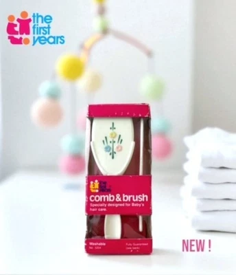 Vintage The First Years Baby  Brush & Comb White Set 1974 Flower Design - New ! - Image 1 of 4