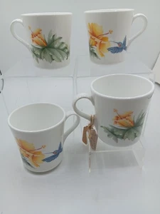 Corning Ware USA Kolibri Hibiskus Kaffeetassen Tassen 4er Set Blumen Vogel - Bild 1 von 4