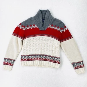 Liz Claiborne Liz Sport Damen Pullover großer Schalkragen Fair Isles Cabincore - Bild 1 von 7