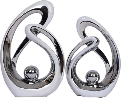 2шт керамический декор скульптуры, современный середины века акцент статуи, серебро/белый - Изображение 1 из 4