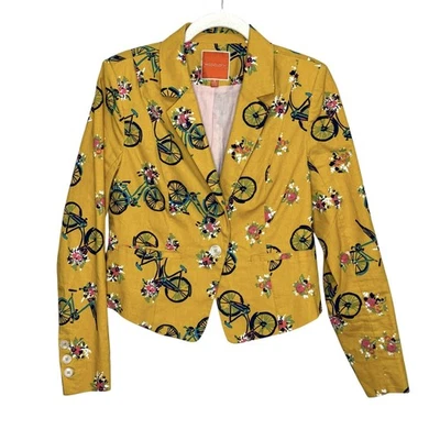 ModCloth Blazer Womens Small Bicycle Floral Print Jacket Single Button Fun - Image 1 of 4