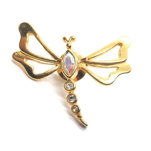 Libelle Strass Pin funkelnde Flügel Edelstein Körper irisierend Mitte Kristall Vintage - Bild 1 von 3