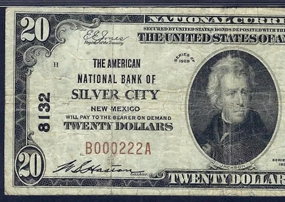 🇺🇸 NM 1929 $20 ♚♚SILVER CITY, NEW MEXICO♚♚ THE AMERICAN NB  PMG CHOICE FINE 15 - Image 1 of 3