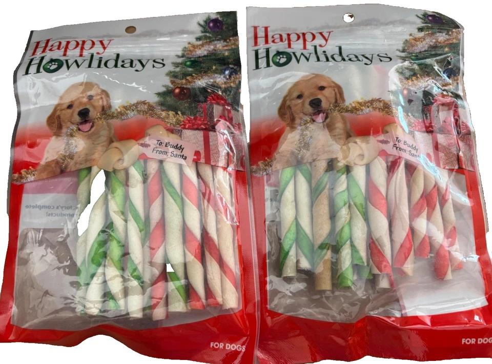 (2) 16 packs Pet Factory Happy Holiday Rawhide Candy Stick Twist Christmas Dog - Image 1 of 1