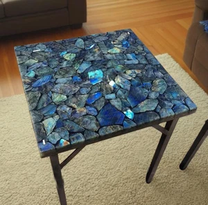 24" Square Labradorite Stone Coffee Table Crystal Healing Gemstone Garden Decors - Picture 1 of 7