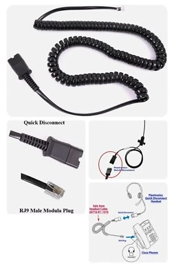 Plantronics QD cable 26716-01 for Plantronics M22 M12 M10 MX10 replacement cord - Image 1 of 2