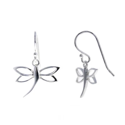 Sterling Silver Dragonfly Dangle Earrings 18mm Long Lightweight High Polished - Image 1 of 2