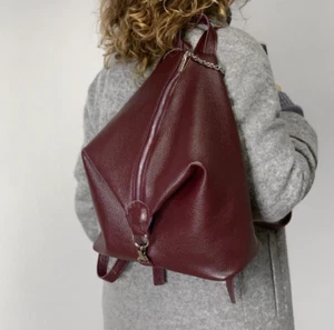 Mochila para mujer GENUINA de cuero granulado hecha a mano Laidies bolso borgoña - Imagen 1 de 18