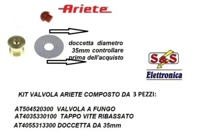 KIT COMPLETO ARIETE VALVOLA+TAPPO+FUNGO+DOCCETTA PER ARIETE CAFFE' ROMA 1315