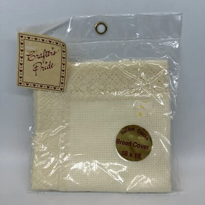 Crafter's Pride 14 Ct Aida Bread Cover Sal-Em Cloth 18 X 18 Ivory Lace Trim New - Image 1 of 4