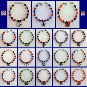 NEW Bracelet Ceramic Czech glass Beads 7.5" - 8.5" Adjust NFL Charm CHOOSE TEAM - Picture 1 of 10