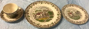 Fox Hunt Hunting Myotts Dinnerware 4 Piece Place Setting Multichrome Transfer 2 - Picture 1 of 10