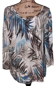 Chico's - Beige & Blue Tropical Scoop Neck Tunic - Women's Size XL (3) - Picture 1 of 3