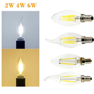 2w 4w 6w Led Filament Bulb E14 Mini Flame Shaped Light Warm White Candle Lights - Image 1 of 4