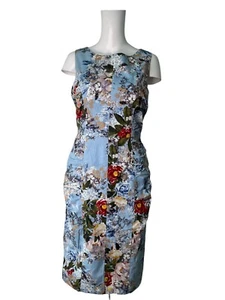 PHASE EIGHT Kleid Größe Small 10 Blau Baumwolle Blumen Etuikleid Damen NEU EU38 UVP 99£ - Bild 1 von 15