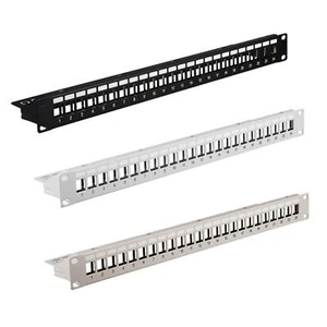 19" Patchpanel Verteilerfeld 24 Port 1HE für Keystone Jack Modul Kabelmanagement - Bild 1 von 10