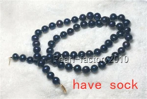 20"" 18"" Natural 9-8mm AAA Negro Mar del Sur Collar Perlas Cierre Oro 14k - Imagen 1 de 4