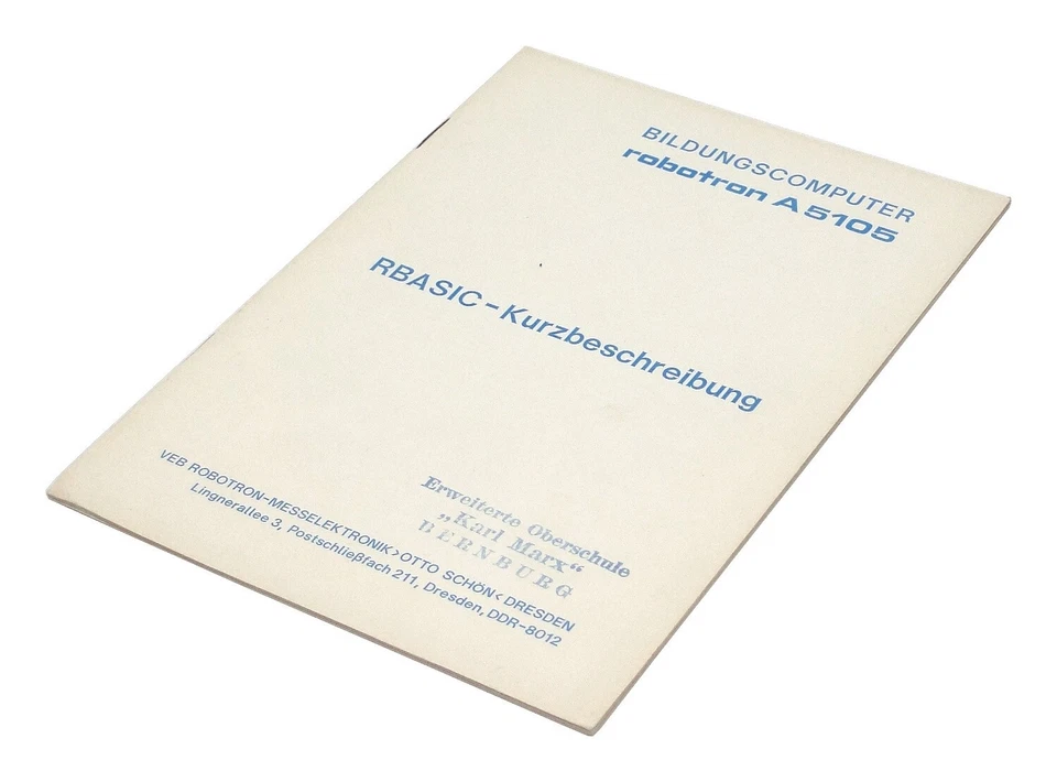 RBASIC KURZBESCHREIBUNG für Robotron A5105 Bildungscomputer aus der DDR - Bild 1 von 1