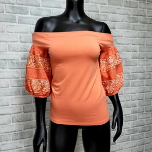 Camicetta Free People taglia S Rock With It spalle scoperte maniche con ricamo a sbuffo - Foto 1 di 5