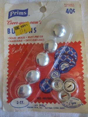 Vintage 5 Buttons Prims Cover Your Own Style 002 Size 24 9/16 Solid Brass  - Image 1 of 4