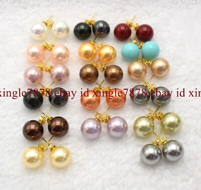 Aretes naturales 8/10/12/14 mm multicolor concha del Mar del Sur perlas no perlas Foto 1 de 4