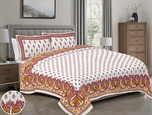  %Cotton Rajasthani Jaipuri Bedsheet | Handmade Cultural Art | Boho Ethnic  - Picture 1 of 4