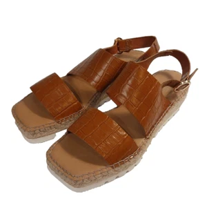 Wittner Size AU 8 EU 39 Caramel Tan Mock Croc Leather Mid Wedge Heel Sandals - Picture 1 of 8