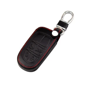 Black Leather Car Key Fob Case Cover For Jeep Grand Cherokee Accessories Kit - Picture 1 of 10