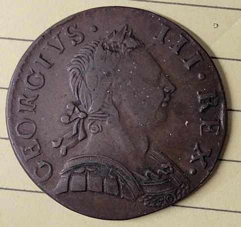 1775 Georgius Rex III 1 Cent Colonial Copper Coin. Britannia Cover