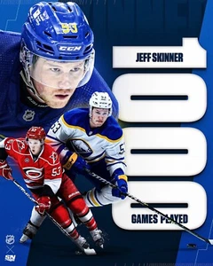 Foto de hockey Jeff Skinner 1000 juegos profesionales collage sables de búfalo 8x10 NHL - Imagen 1 de 1