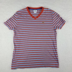 Lacoste Shirt Mens 6 Blue Red Striped V Neck Athletic T-Shirt - Picture 1 of 9