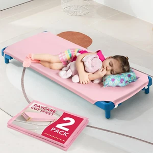 2 Pcs Cot Sheets for Daycare, 23" X 51", Pink Daycare Cot Size Sheet with Corner - Picture 1 of 6