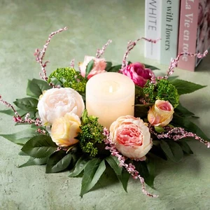 16.5" Peony Rose Candle Ring Wreath Decor Accent - Picture 1 of 2