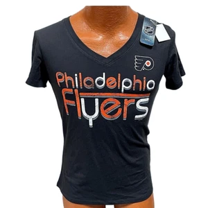 T-shirt da donna NHL taglia media 8/10 Philadelphia Flyers hockey su ghiaccio collo a V nera - Foto 1 di 14