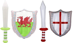 Inflatable Knights Sword & Shield England Wales Childrens Fans Battle Duel Sets - Picture 1 of 9
