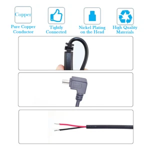 60pcs 1M/3.3FT Right Angle USB Type C Male Plug 2 wire Pigtail DIY Cable 22AWG - Photo 1 sur 5