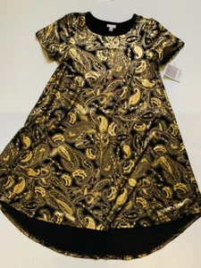 LuLaRoe Carly Medium schwarz gold Paisley elegant hoch niedrig Kurzarm Kleid gebraucht, in einwandfreiem Zustand - Bild 1 von 9