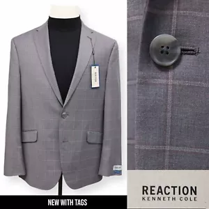 KENNETH COLE REACTION Hombre Gris WINDOWPANE Abrigo Deportivo Traje Chaqueta Blazer NUEVO CON ETIQUETAS 42R - Imagen 1 de 20