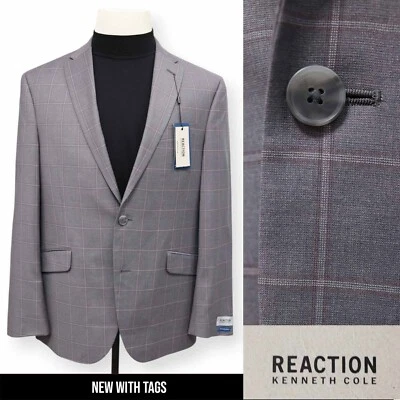 KENNETH COLE REACTION mens gray WINDOWPANE sport coat suit jacket blazer NWT 42R - Image 1 of 4