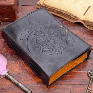 Vintage Leather Spell Book Book of Shadows Grimoire Moon Phases Blank Journal - Picture 1 of 8