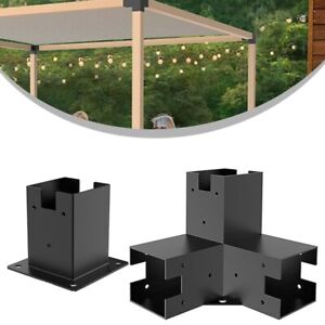 Right Angle Corner Bracket with Pergola Post Base for Wood Beams Elevated Stand